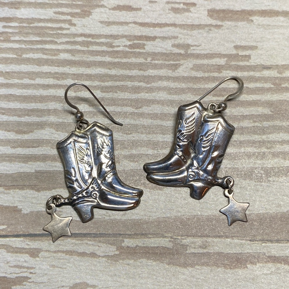 Vintage sterling silver western cowboy boot earrings